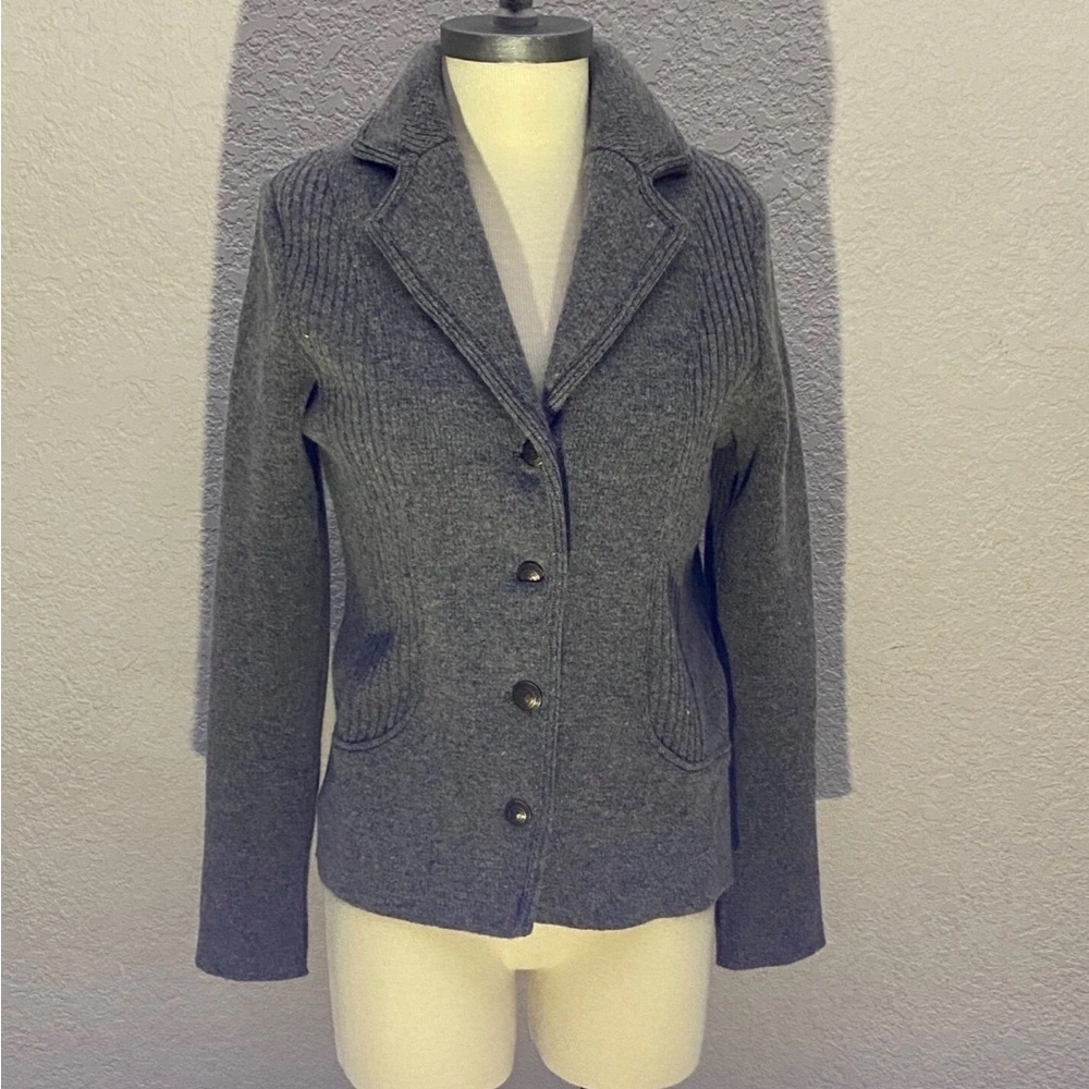 Brooks Brothers grey wool cardigan sweater brass buttons size M